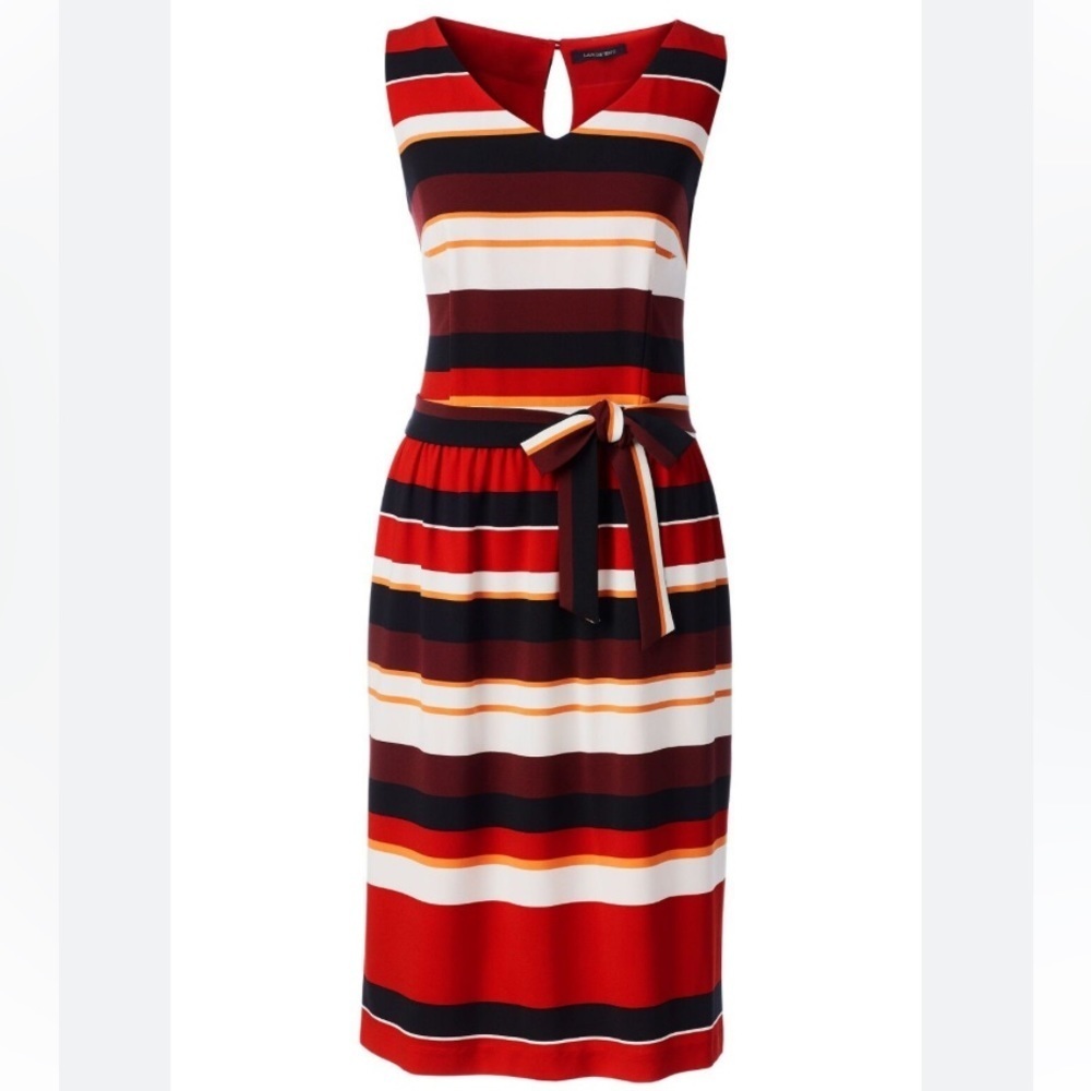 Lands‎ End Sleeveless Woven Crepe Striped Dress in Tomato Multi